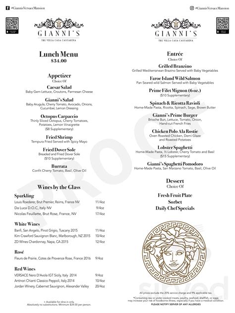 versace restaurant miami menu|Versace mansion menu.